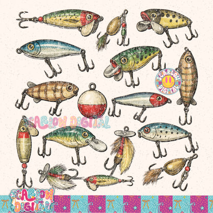 Vintage Fishing Lures PNG Digital Design
