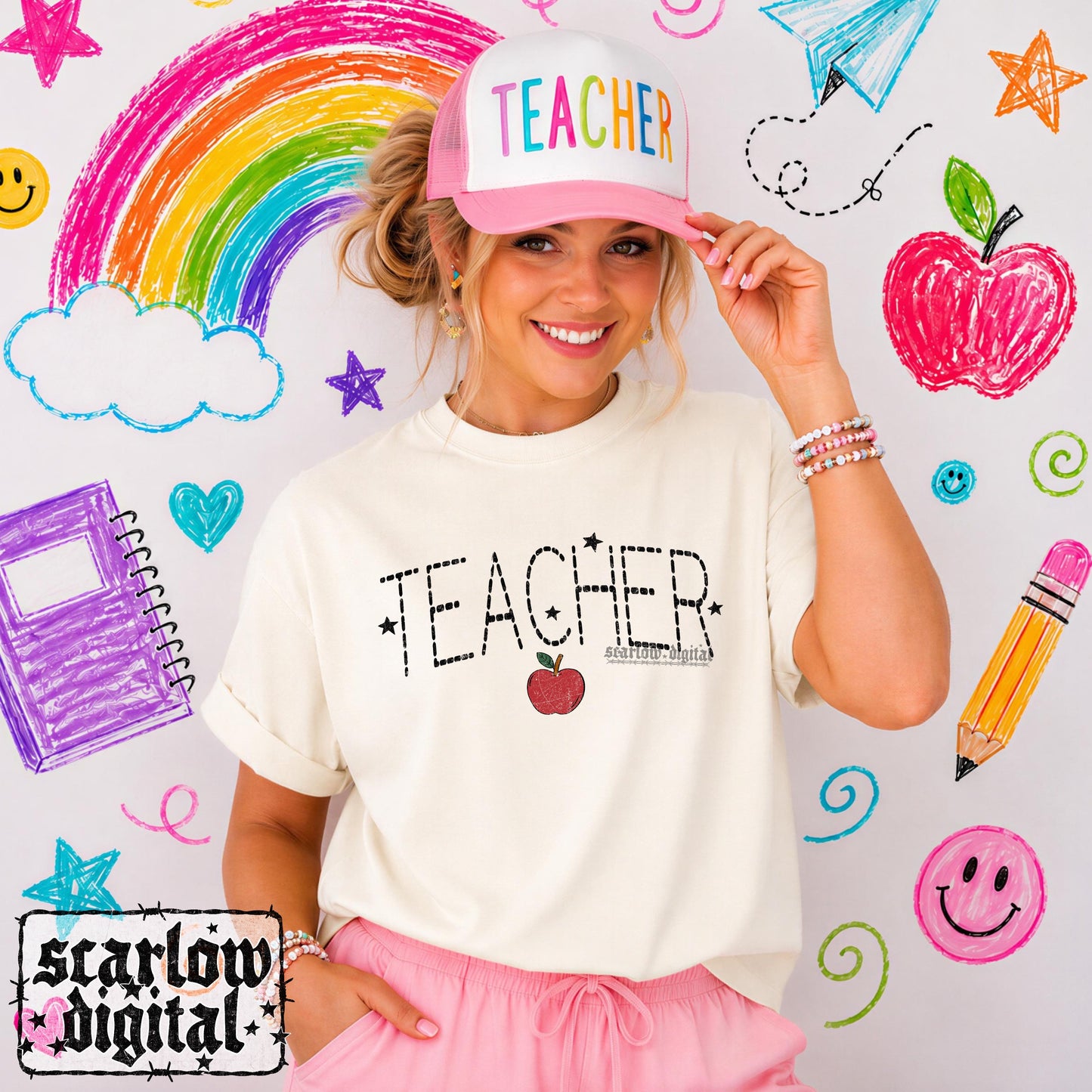 Teacher Back to School Front + Back PNG Digital Design