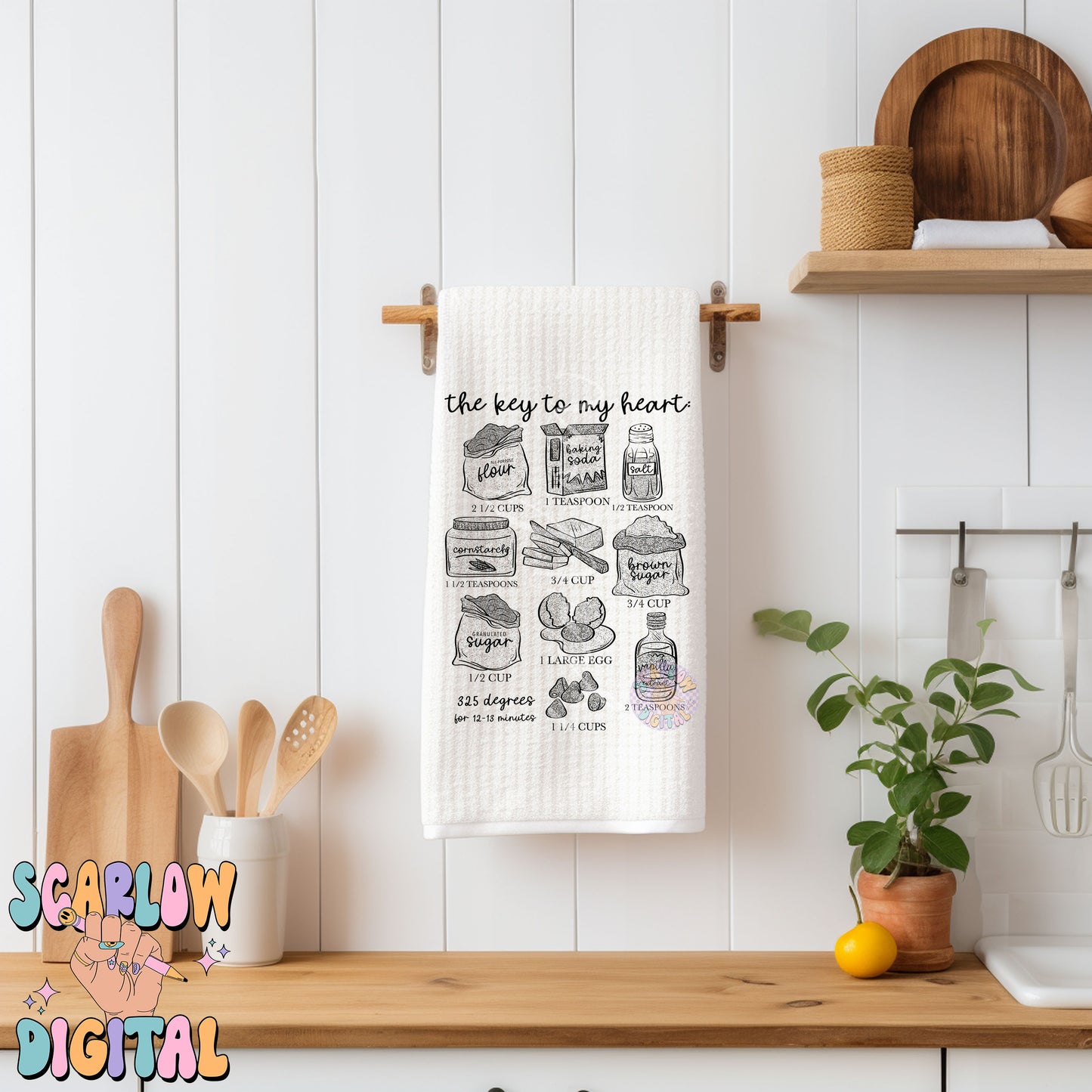 The Key to My Heart PNG Tea Towel Sublimation Digital Design Download, homemaking png, baking png, png for towels