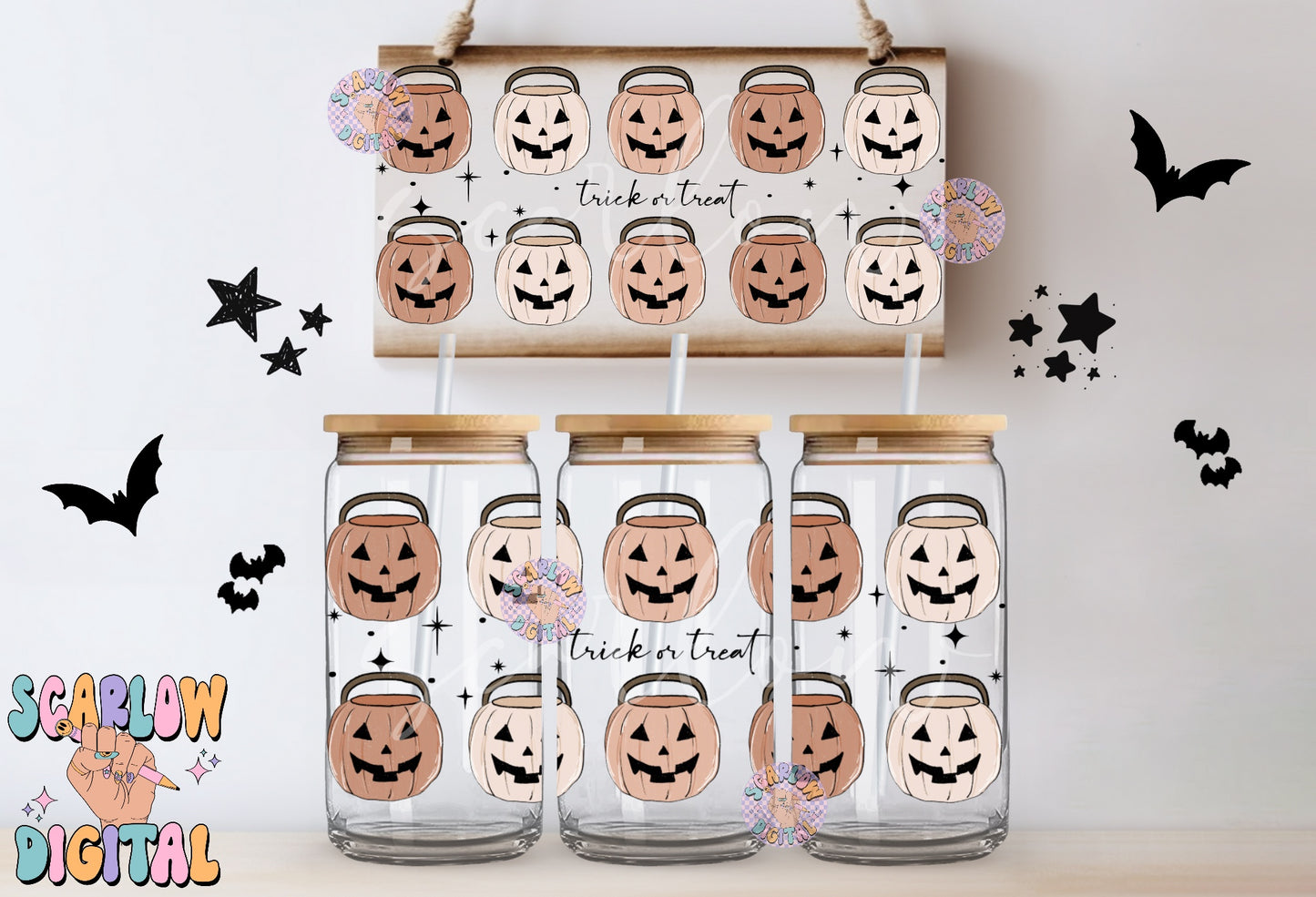 Pumpkin Buckets Can Glass Wrap PNG-Halloween Digital Design Download-16 ounce can glass wrap, halloween png, fall can glass png wrap file