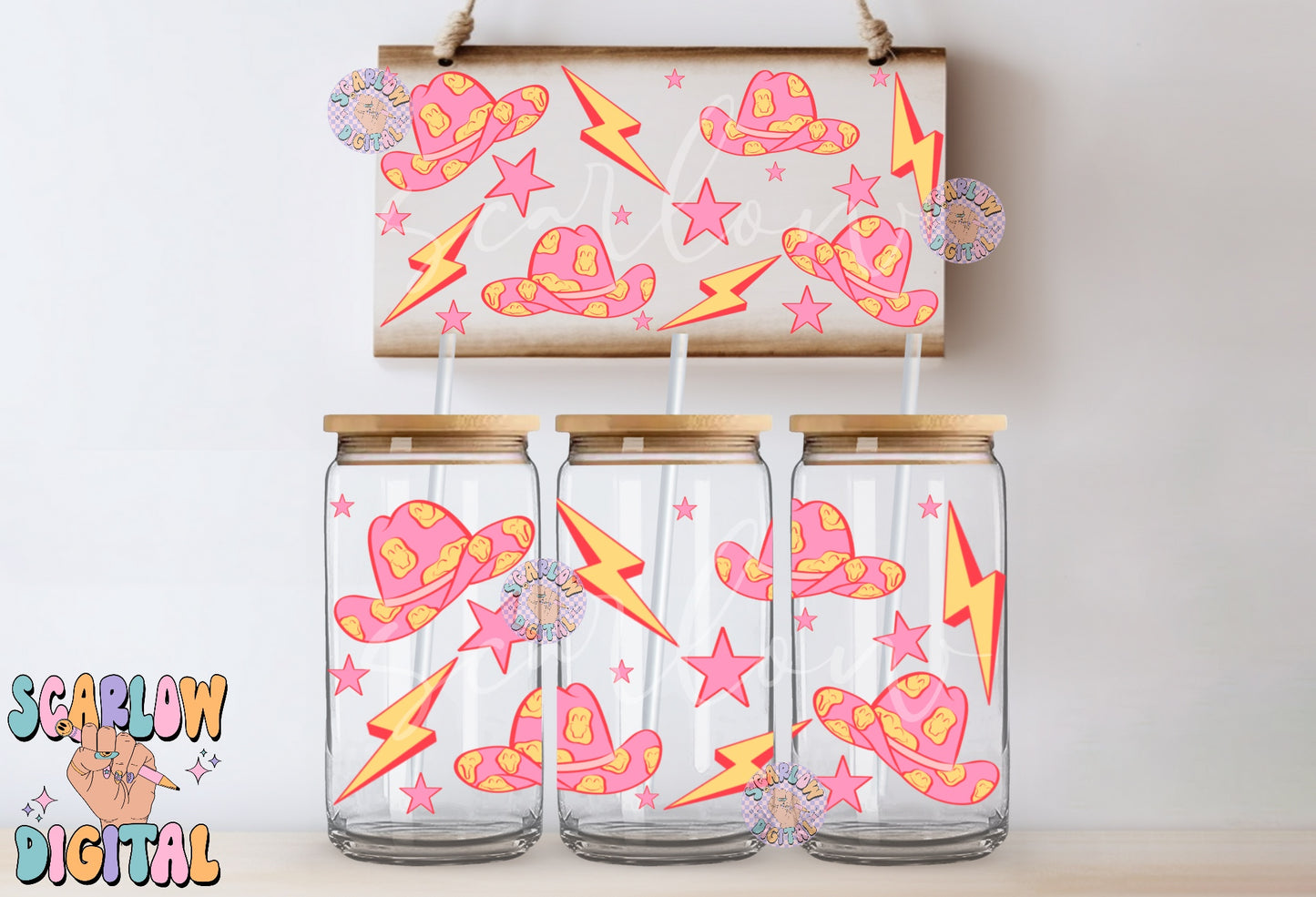 Cowgirl Can Glass Wrap PNG Digital Design Download, cowgirl hat png, girly can glass wrap png, retro can glass png, western can glas png
