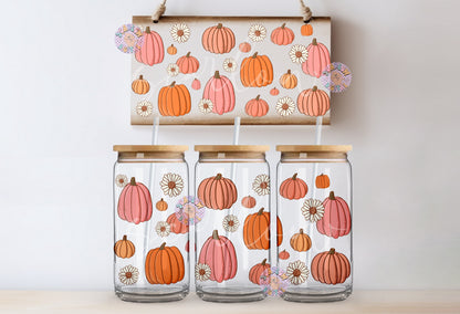 Pumpkin Glass Can Wrap PNG-Fall 16 oz. Can Glass Wrap Digital Design Download-floral can glass wrap, pumpkin can glass png designs