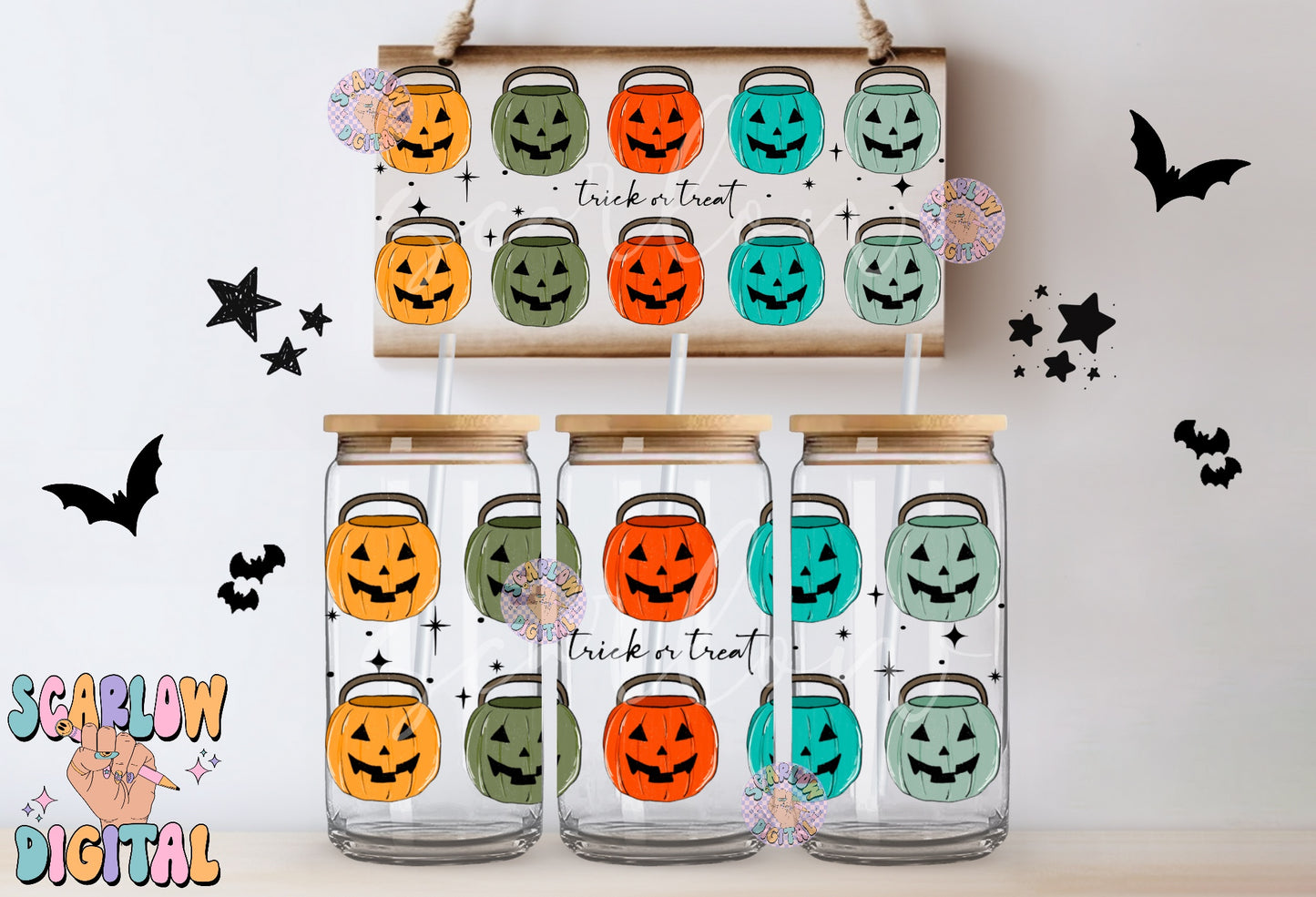 Pumpkin Buckets Can Glass Wrap PNG-Halloween Digital Design Download-16 ounce can glass wrap, halloween png, fall can glass png wrap file