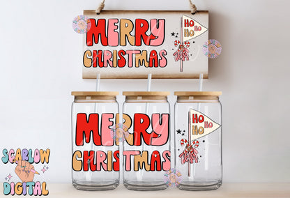 Merry Christmas Can Glass Wrap PNG Digital Design Download, christmas flag can glass wrap, 16 ounce beer can glass wrap png designs