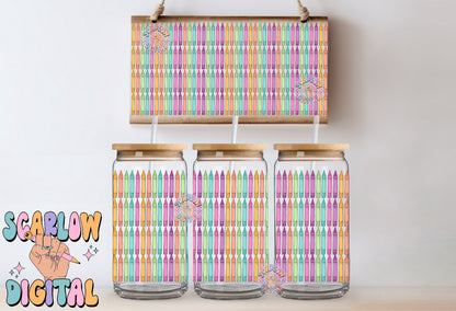 Back to School 16 Ounce Can Glass Wrap PNG Digital Design Download, crayons can glass wrap, rainbow glass wrap, teacher can glass wraps png