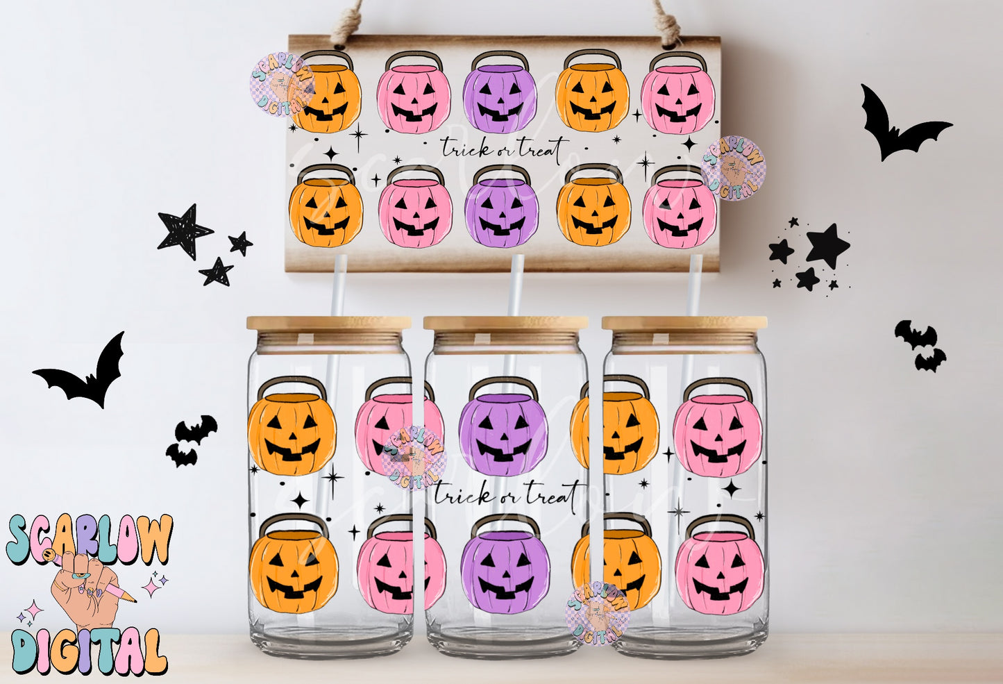 Pumpkin Buckets Can Glass Wrap PNG-Halloween Digital Design Download-16 ounce can glass wrap, halloween png, fall can glass png wrap file