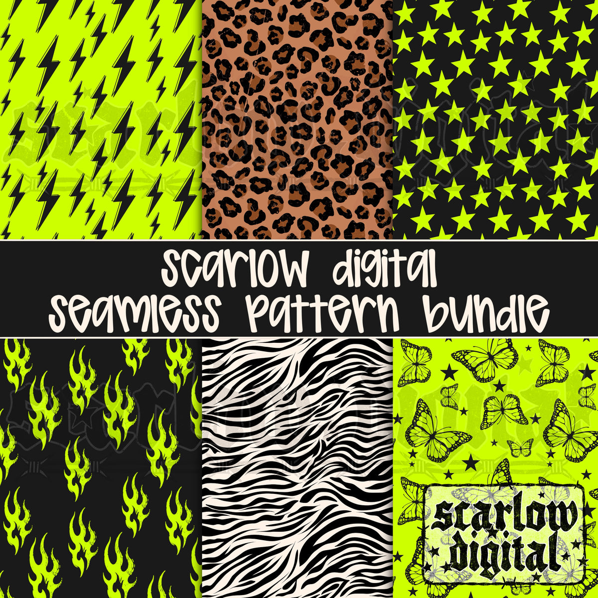 Lime Green Seamless Pattern Bundle Digital Design