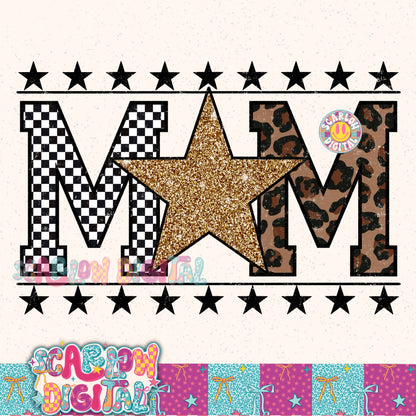 Mom with Gold and Silver Glitter Star PNG Digital Design
