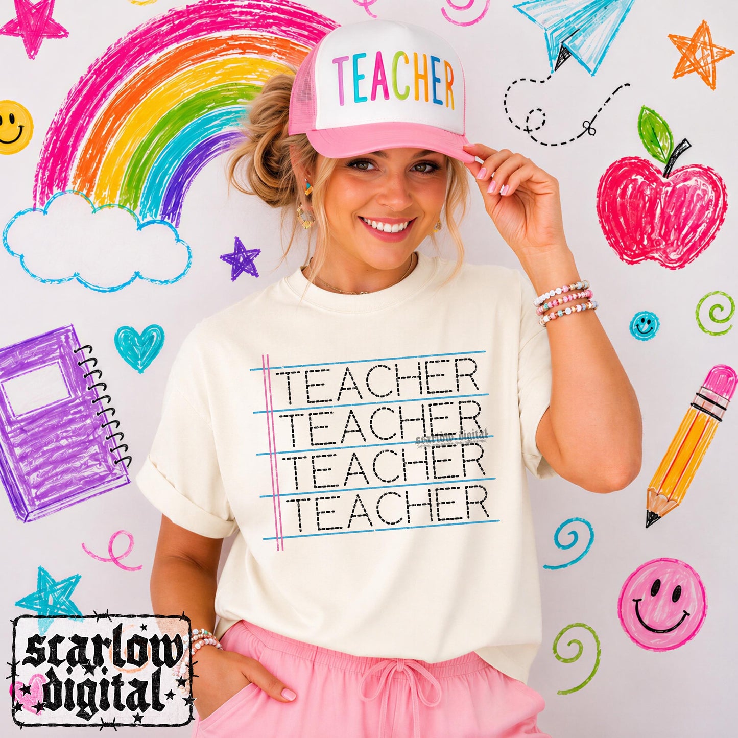 Teacher Back to School Front + Back PNG Digital Design