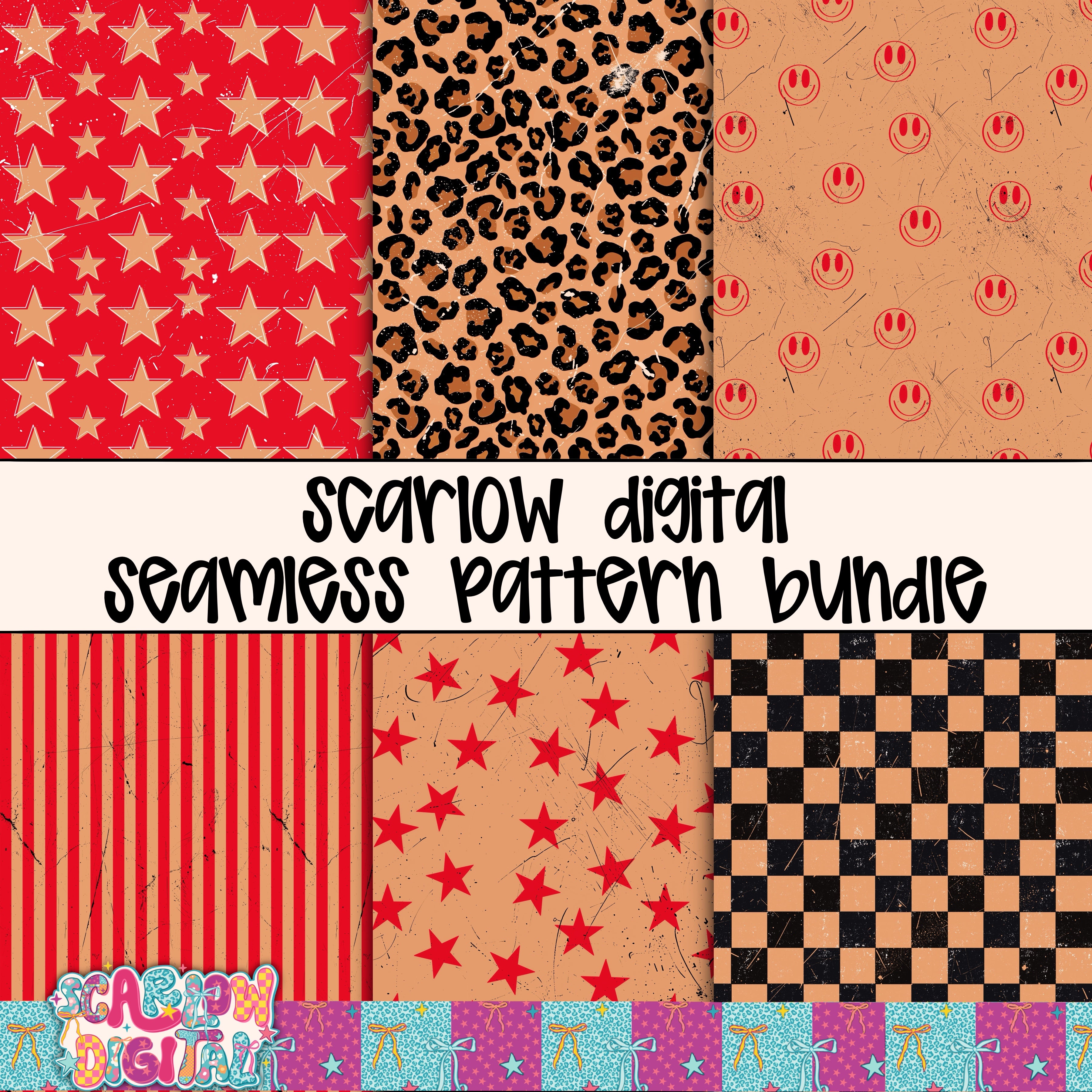 Red and Yellow Yallternative Seamless Pattern Bundle Digital Design ...