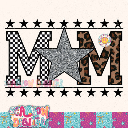 Mom with Gold and Silver Glitter Star PNG Digital Design