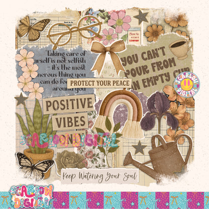 Self Care Scrapbook PNG Digital Design