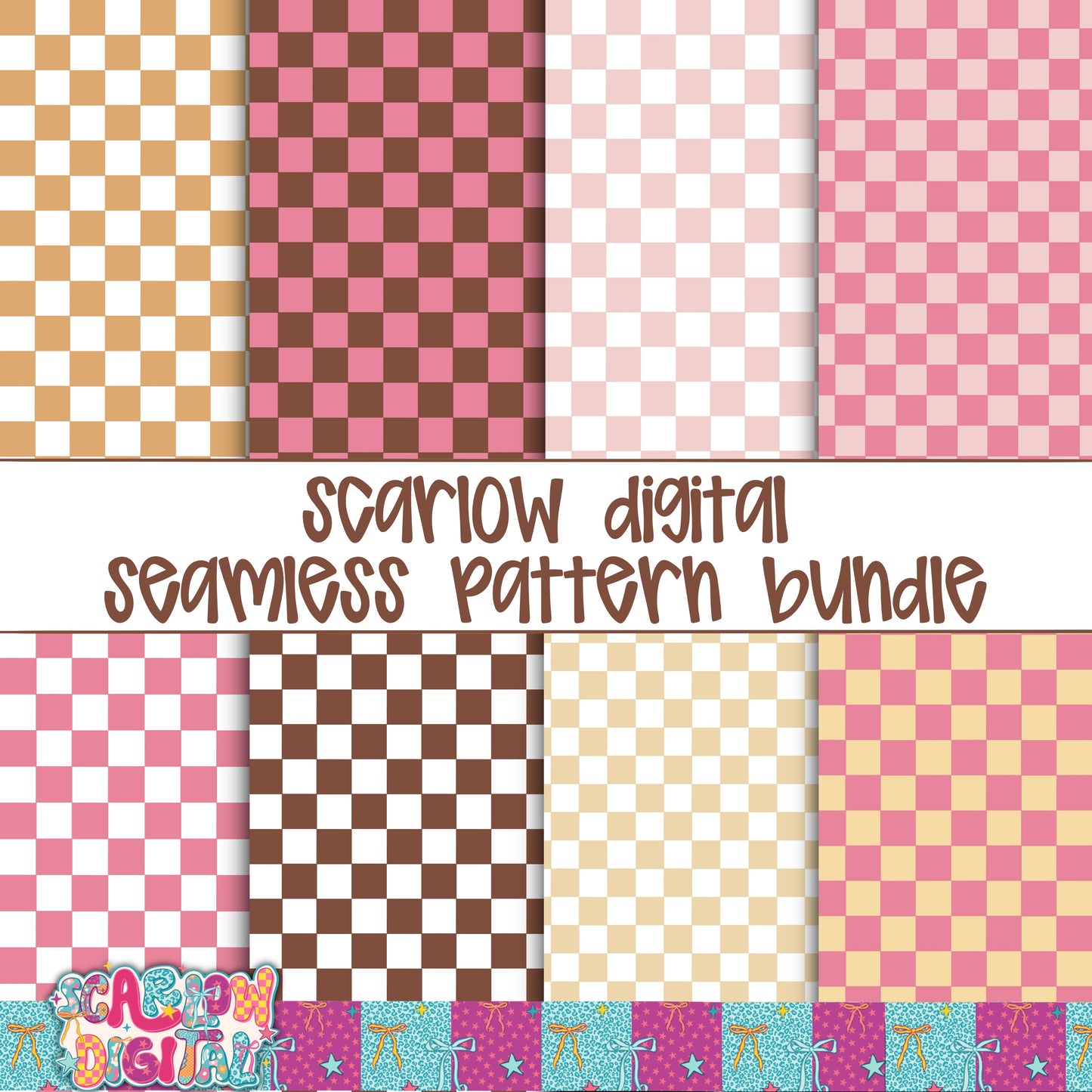 Checkered Girl Seamless Pattern Bundle Digital Design