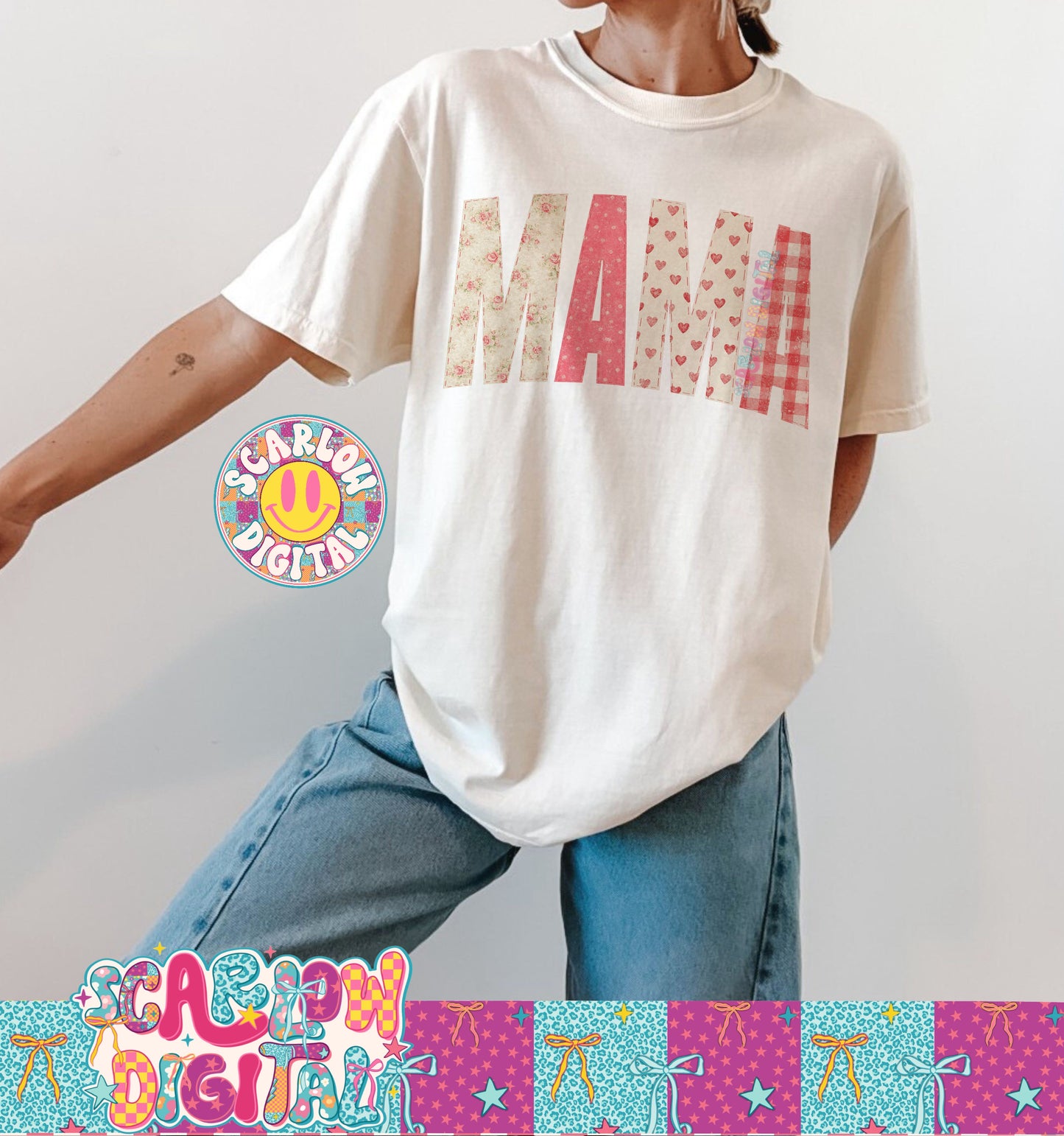 Vintage Mama Valentine's Day Stitched PNG Digital Design