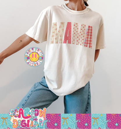 Vintage Mama Valentine's Day Stitched PNG Digital Design