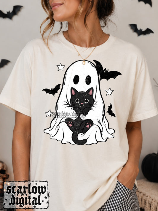 Ghost with Cat PNG Digital Design