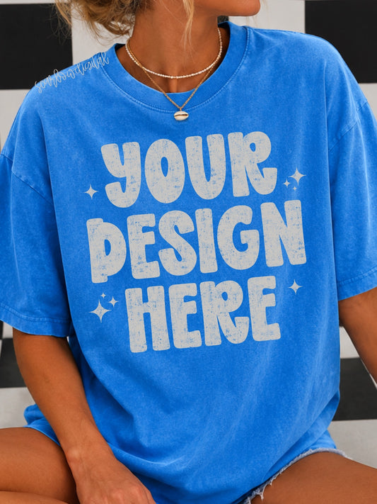 Flo Blue Comfort Colors Unisex Garment-Dyed Heavyweight T-Shirt 1717 Mockup
