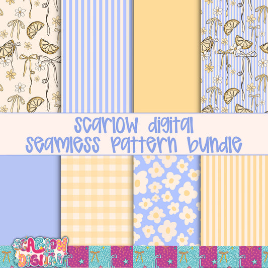 Lemons and Bows Seamless Pattern Bundle Digital Design