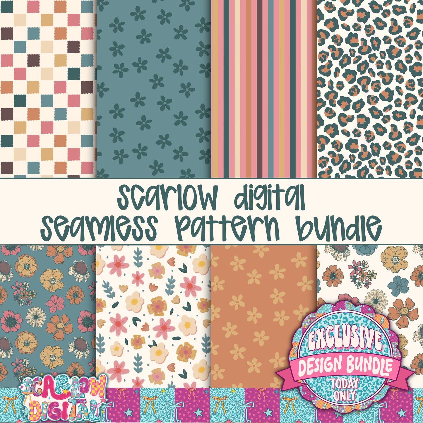 Exclusive Design Bundle - Includes 27 PNG Designs, 5 Alphas + Elements, and 9 Seamless Patterns
