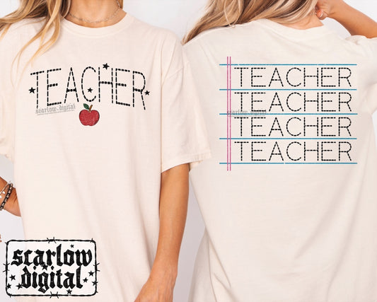 Teacher Back to School Front + Back PNG Digital Design