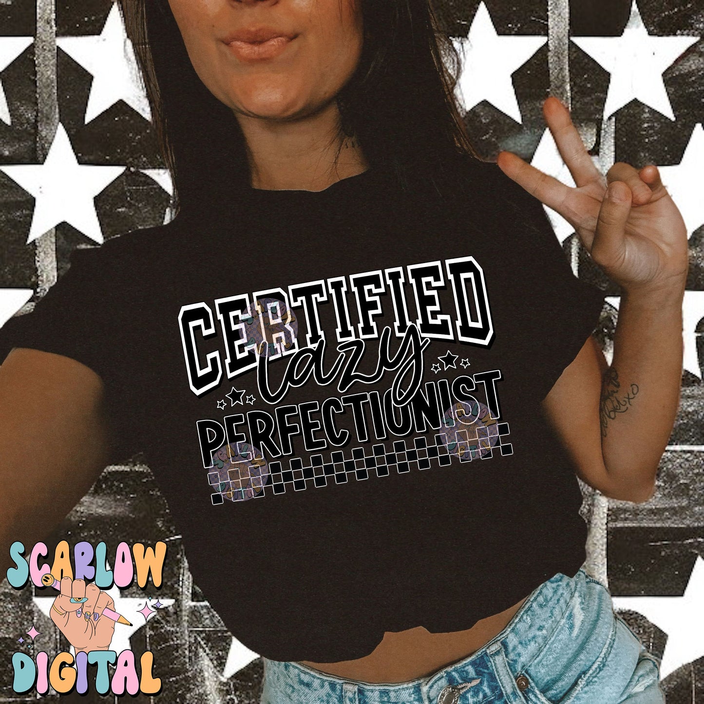 Certified Lazy Perfectionist PNG Digital Design Download, retro png, funny png, adult humor png, sarcasm png, checkers png, grunge png