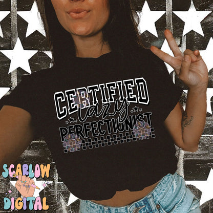 Certified Lazy Perfectionist PNG Digital Design Download, retro png, funny png, adult humor png, sarcasm png, checkers png, grunge png