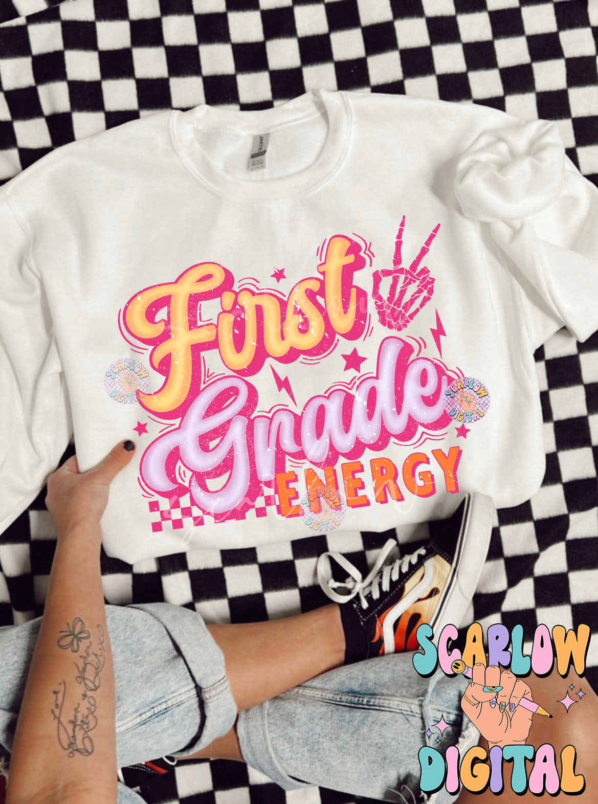 First Grade PNG Digital Design Download, back to school png, checkered png, girl school png, retro png, trendy png, first day png