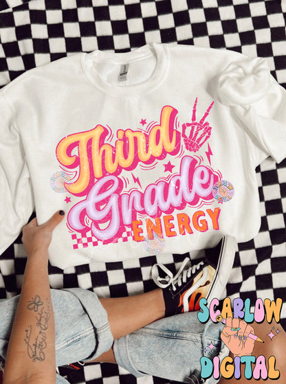 Third Grade PNG Digital Design Download, back to school png, checkered png, girl school png, retro png, trendy png, first day png