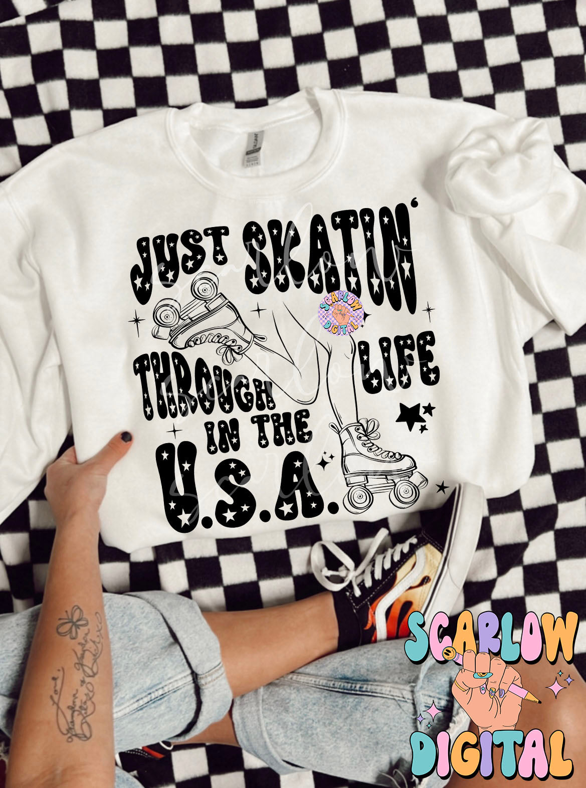 Just Skatin' Through Life in the USA PNG Fourth of July Digital Design Download, patriotic png, july 4th png, america png, single color png