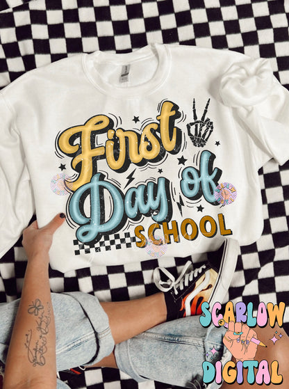 First Day of School PNG Digital Design Download, back to school png, checkered png, boy school png, retro png, trendy png, first day png