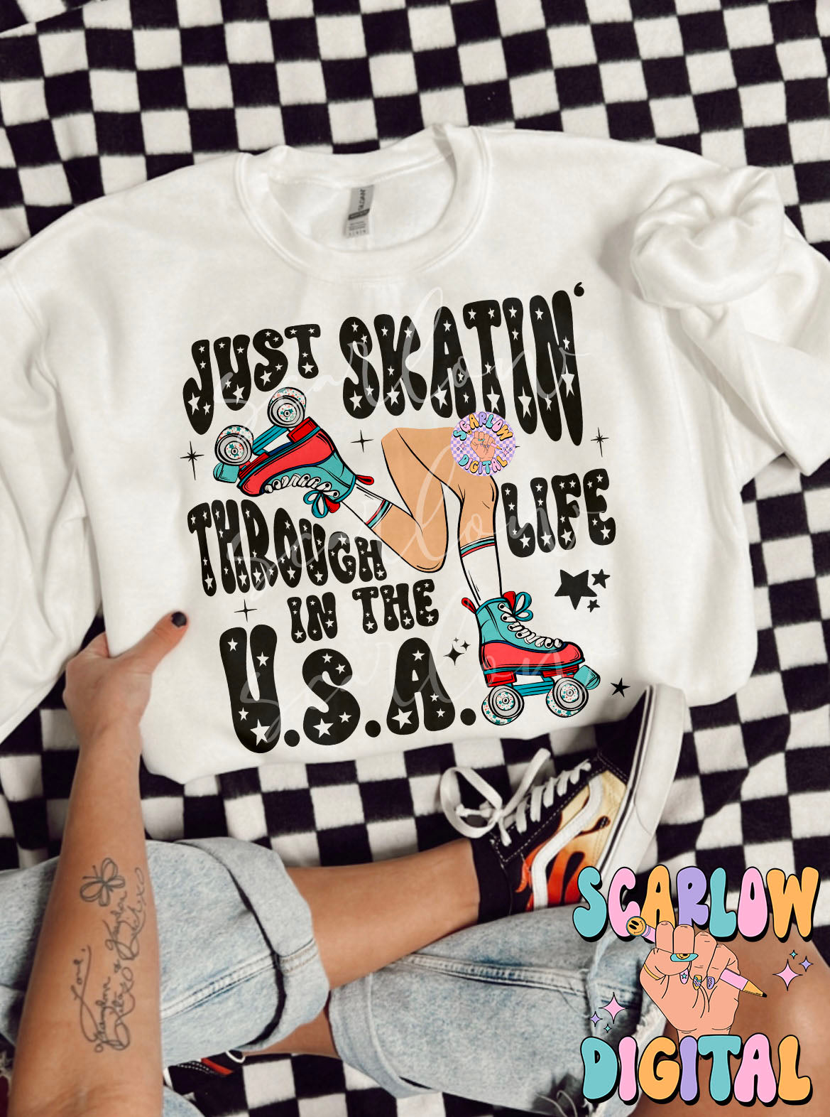 Just Skatin' Through Life in the USA PNG Fourth of July Digital Design Download, patriotic png, july 4th png, america png, trendy png design