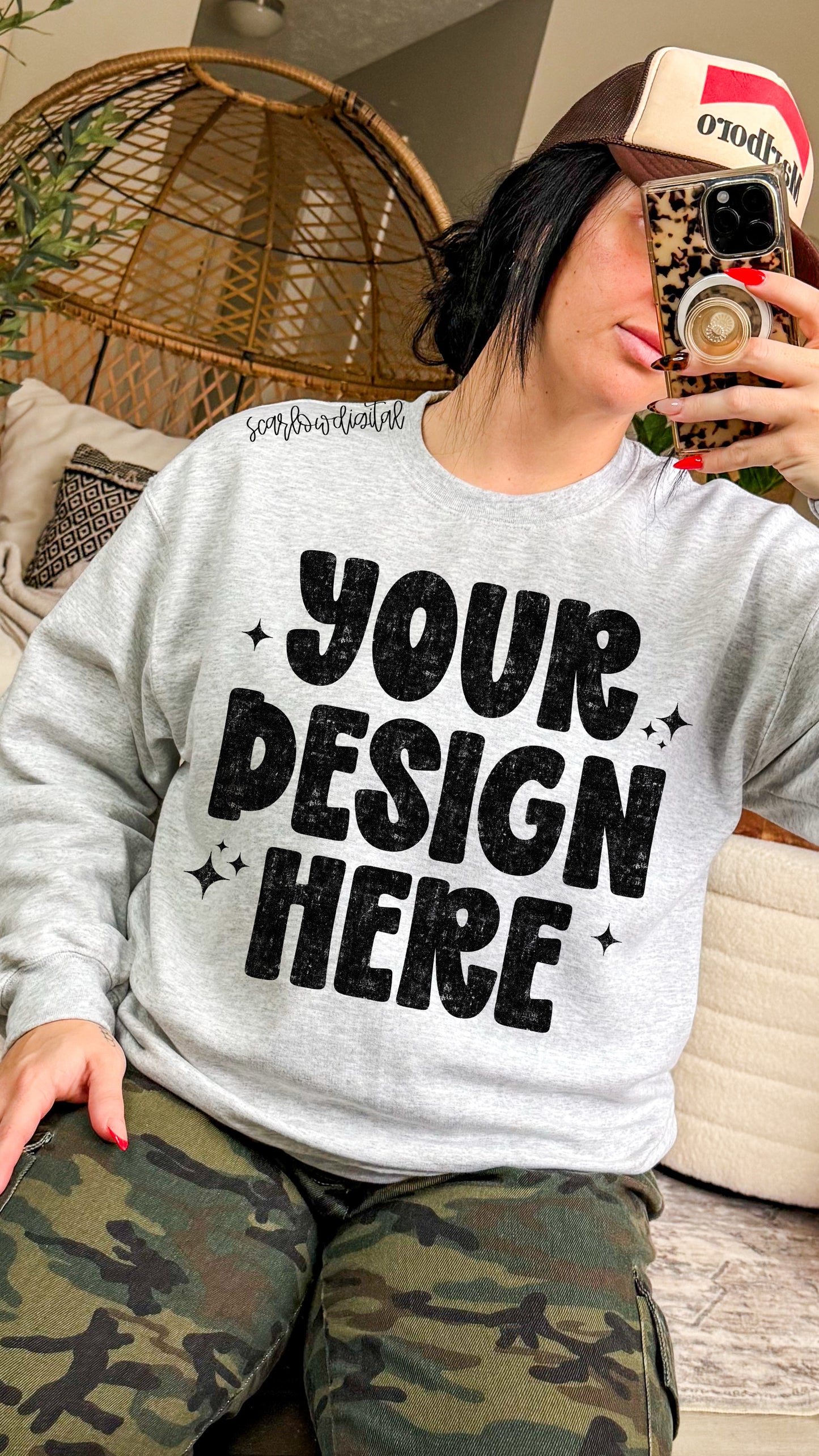 Ash Grey Gildan - Unisex Heavy Blend Crewneck Sweatshirt 18000 Mockup