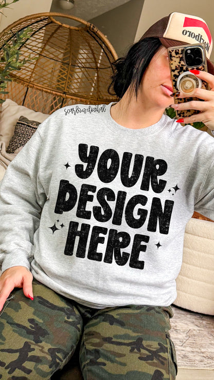 Ash Grey Gildan - Unisex Heavy Blend Crewneck Sweatshirt 18000 Mockup
