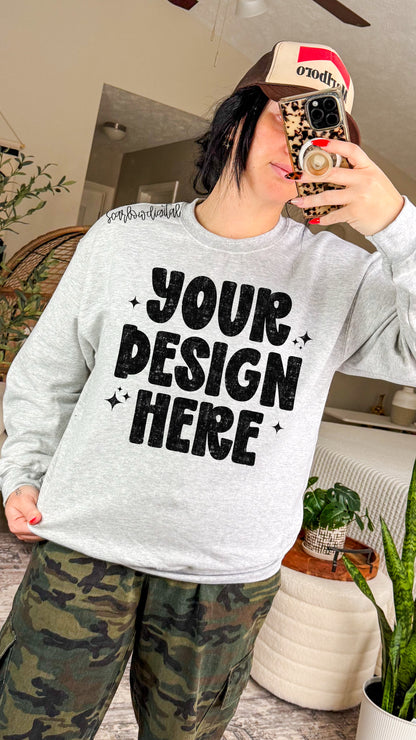 Ash Grey Gildan - Unisex Heavy Blend Crewneck Sweatshirt 18000 Mockup