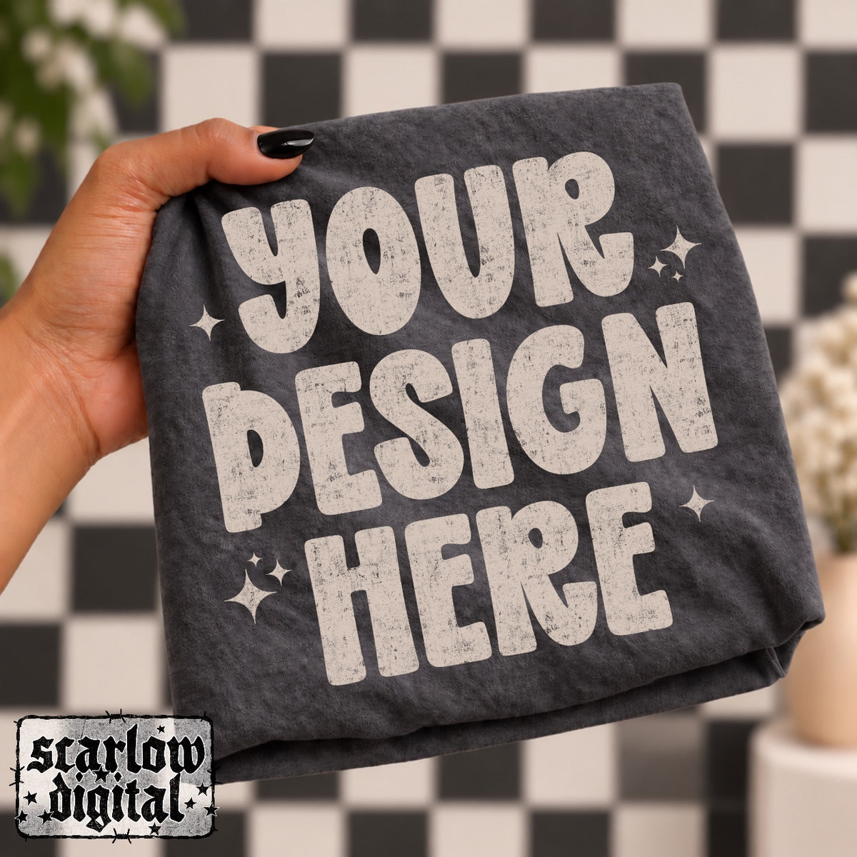 Black Checker Tshirt Mockup in Charcoal ★ EXCLUSIVE MOCKUP  ★ Only available until 10/04 ★