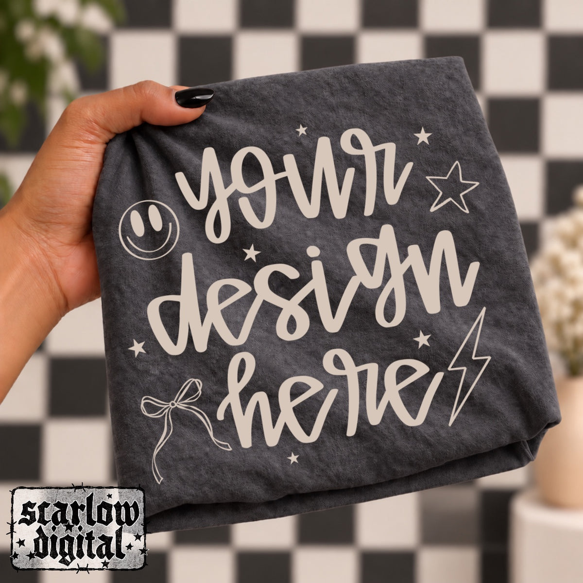 Black Checker Tshirt Mockup in Charcoal ★ EXCLUSIVE MOCKUP  ★ Only available until 10/04 ★
