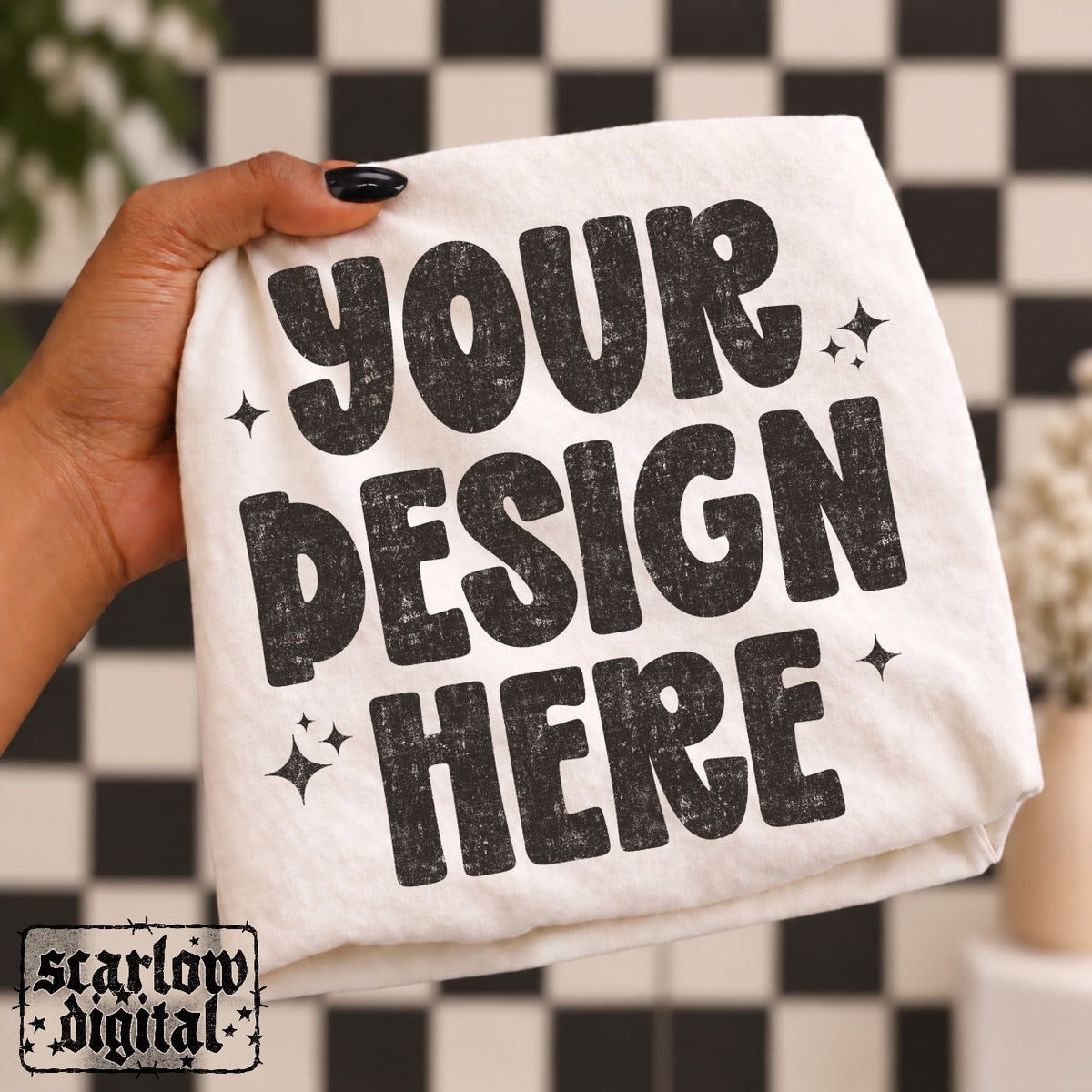 Black Checker Tshirt Mockup in Ivory ★ EXCLUSIVE MOCKUP  ★ Only available until 10/04 ★