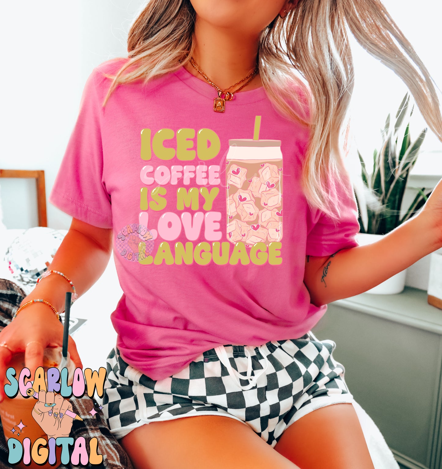 Iced Coffee is My Love Language PNG-Valentine's Day Sublimation Digital Design Download-hearts png, women's vday png, single valentine's png