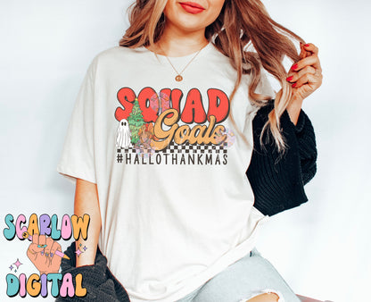 Squad Goals HalloThankMas PNG Digital Design Download, halloween png, christmas png, thanksgiving png, ghost png, turkey png, xmas tree png