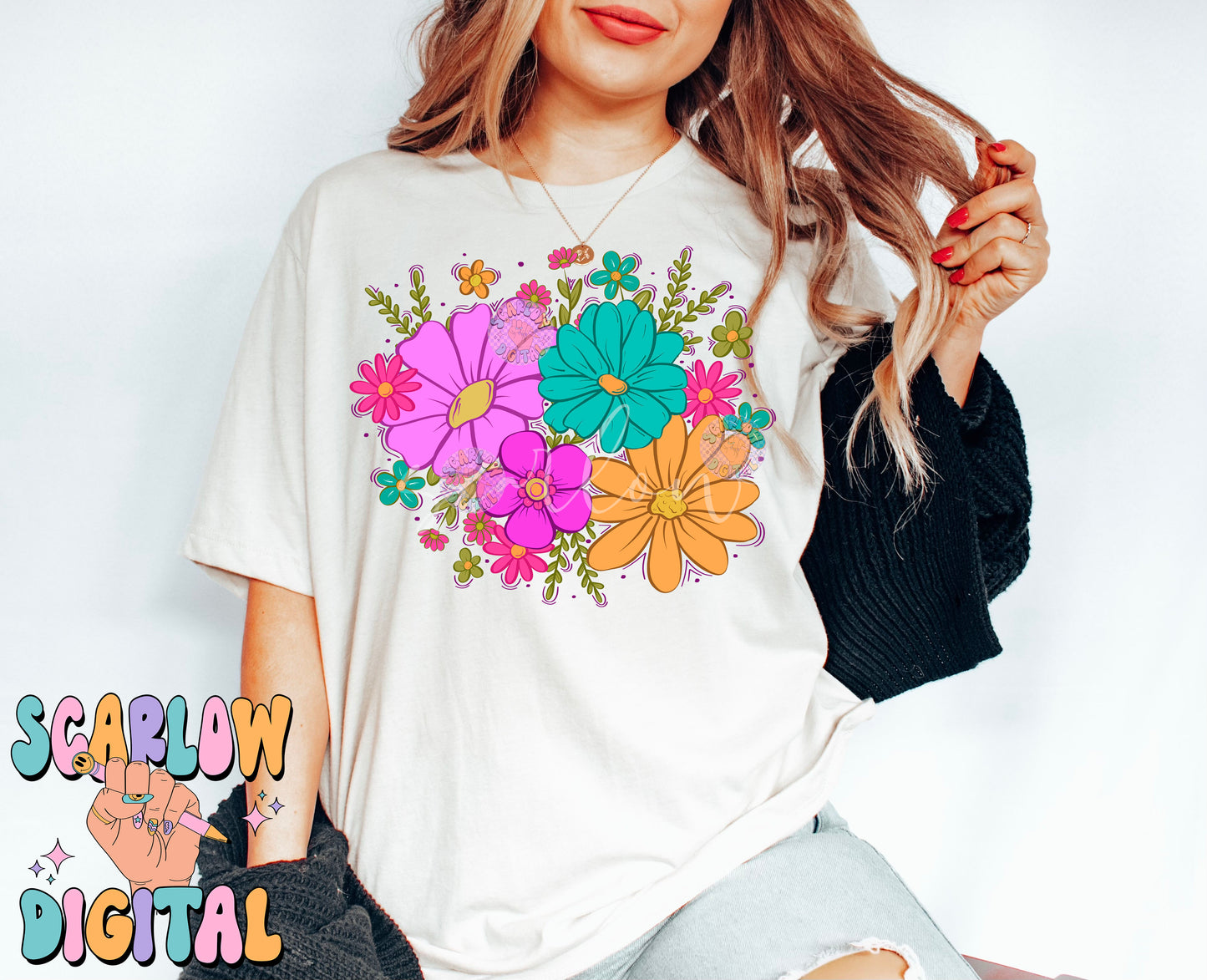 Floral Bouquet PNG Sublimation Digital Design Download, flowers png, bright flowers png, colorful png, retro png, simple png, no words png