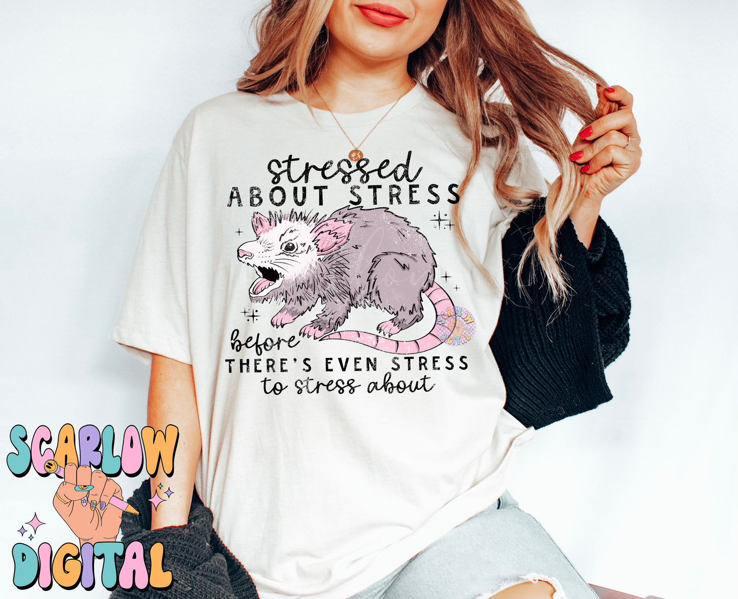 Stressed Opossum PNG-Funny Sublimation Digital Design Download-snarky png, adult humor png, stressed out png, stressed about stress png