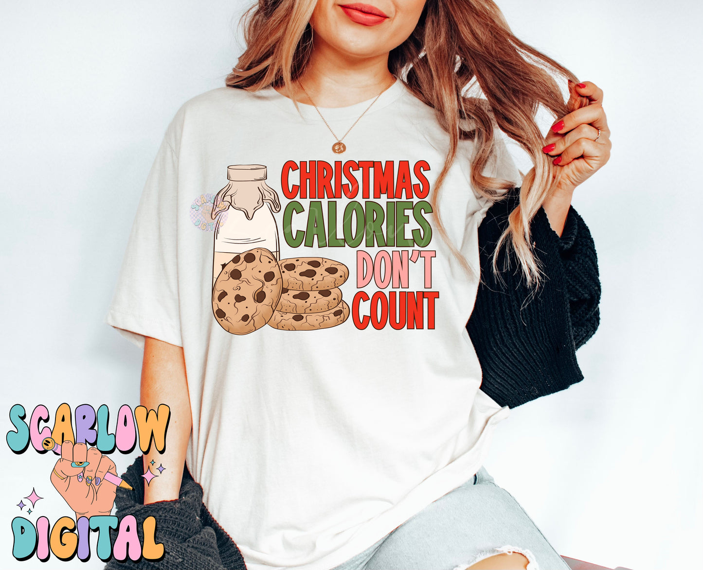 Christmas Calories Don't Count PNG Sublimation Digital Design Download-milk and cookies png, chocolate chip cookies png, funny christmas png