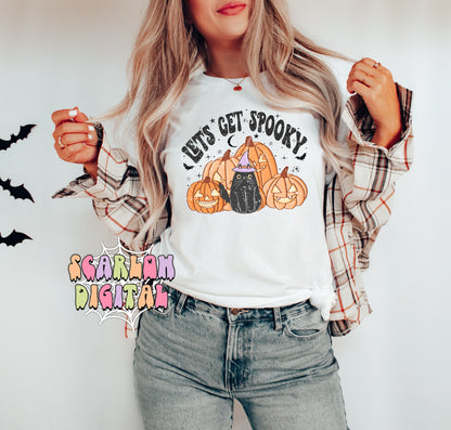 Let's Get Spooky PNG-Halloween Sublimation Digital Design Download-black cat png, witch hat png, pumpkin png, jack o lantern png, witchy png