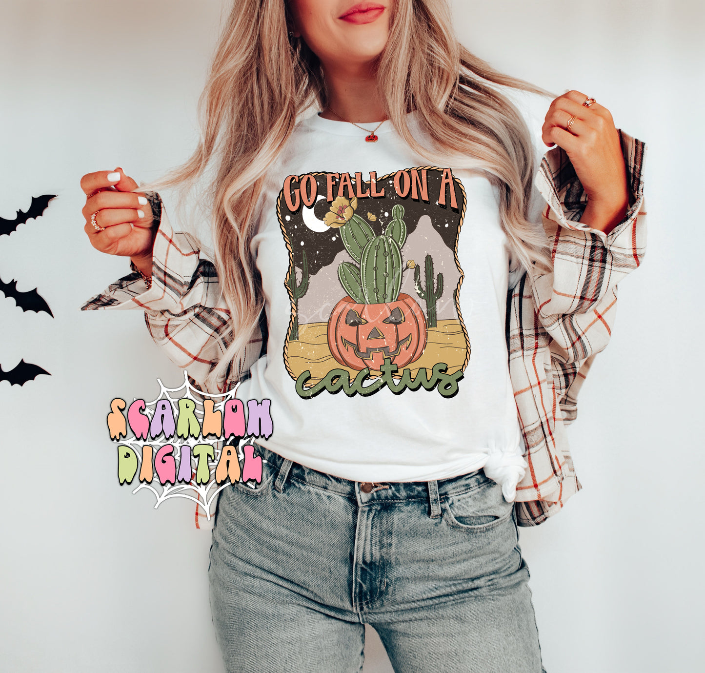 Go Fall on a Cactus PNG-Pumpkin Sublimation Digital Design Download-fall png, halloween png, spooky png, desert png, western halloween png