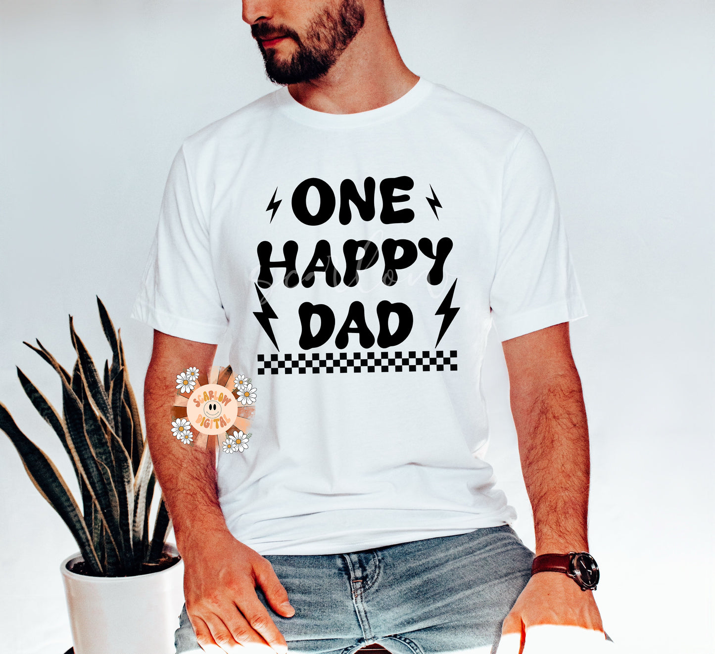 One Happy Dad SVG-Retro Cricut Cut File Digital Design Download-checkered svg, svg for dads, daddy svg, daddy and me svg, retro daddy svg