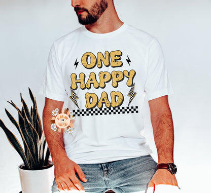 One Happy Dad PNG-Retro Sublimation Digital Design Download-checkered png, png for dads, happiness png, daddy and me png, dad and son png