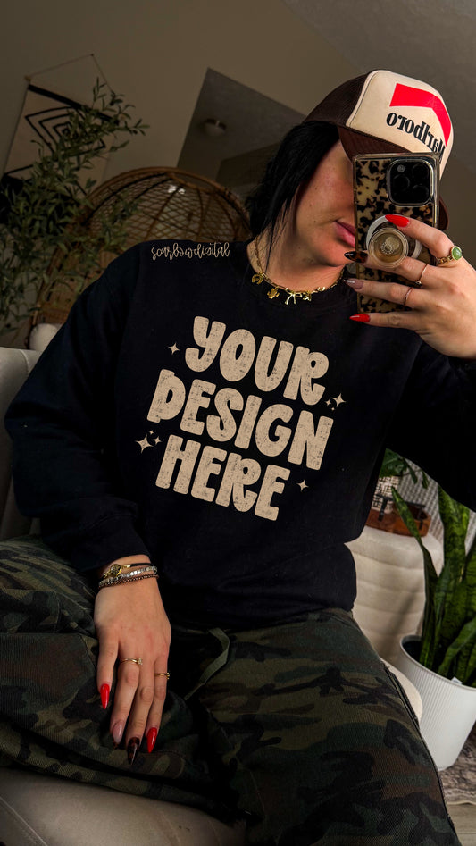 Black Gildan - Unisex Heavy Blend Crewneck Sweatshirt 18000 Mockup