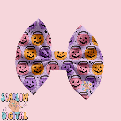 Pumpkin Buckets Seamless Pattern-Halloween Sublimation Digital Design Download-girl halloween seamless pattern, spooky season seamless files