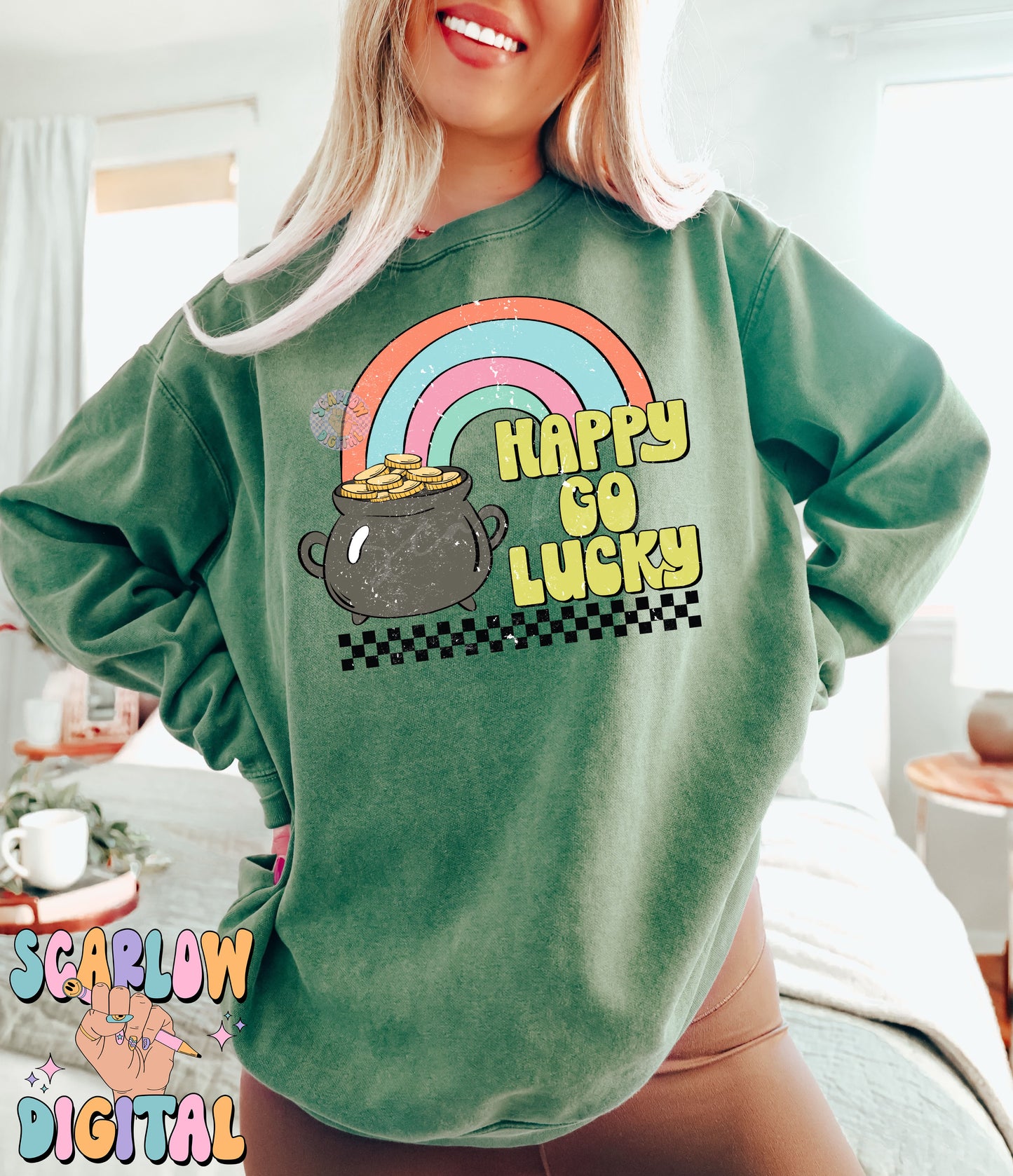 Happy Go Lucky PNG-St. Patrick's Day Sublimation Digital Design Download-rainbow png, pot of gold png, leprechaun png, boy st patty day png