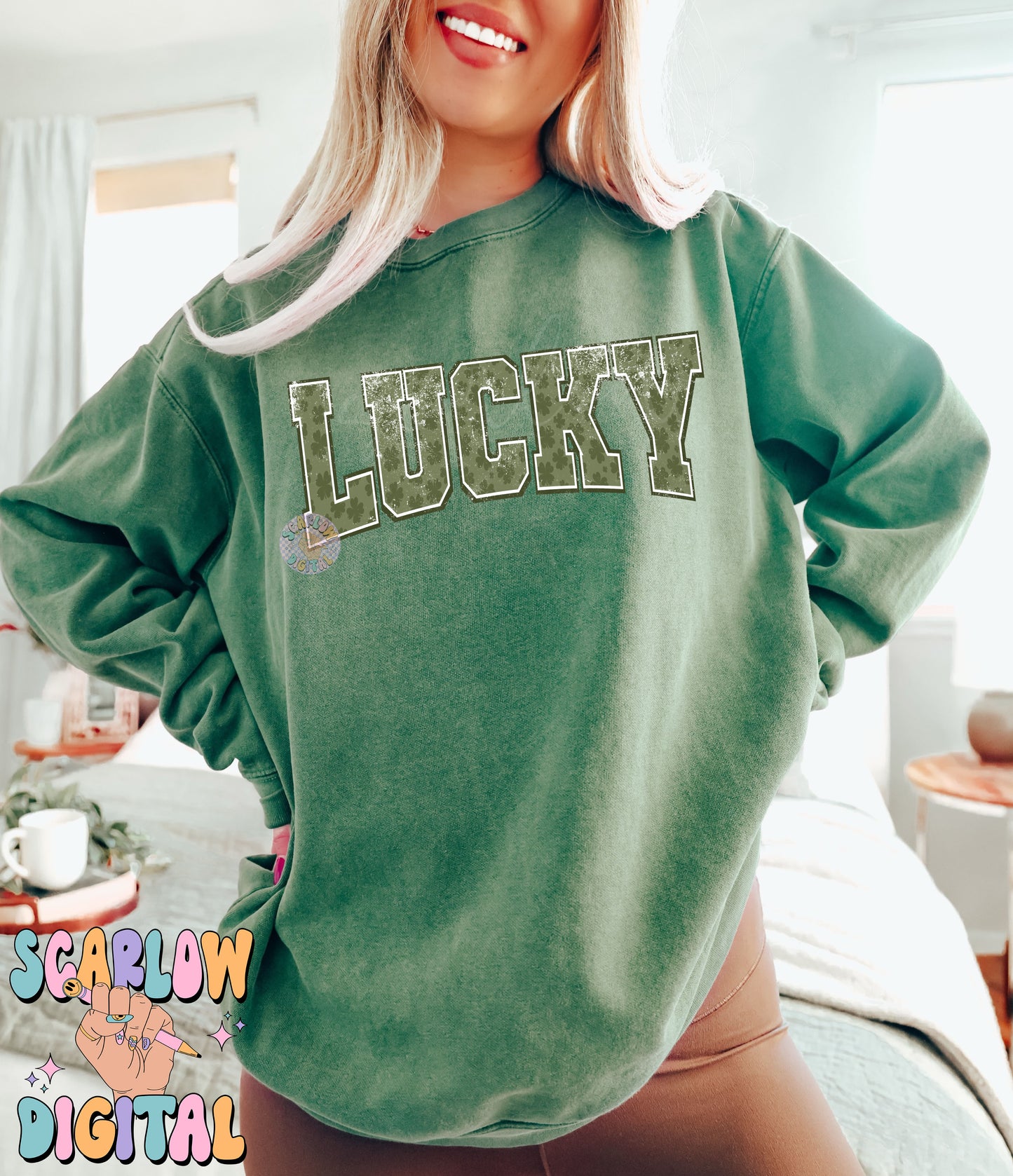 Lucky PNG-St Patrick's Day Sublimation Digital Design Download-varsity png, vintage png, grunge png, shamrock png, irish png, simple png